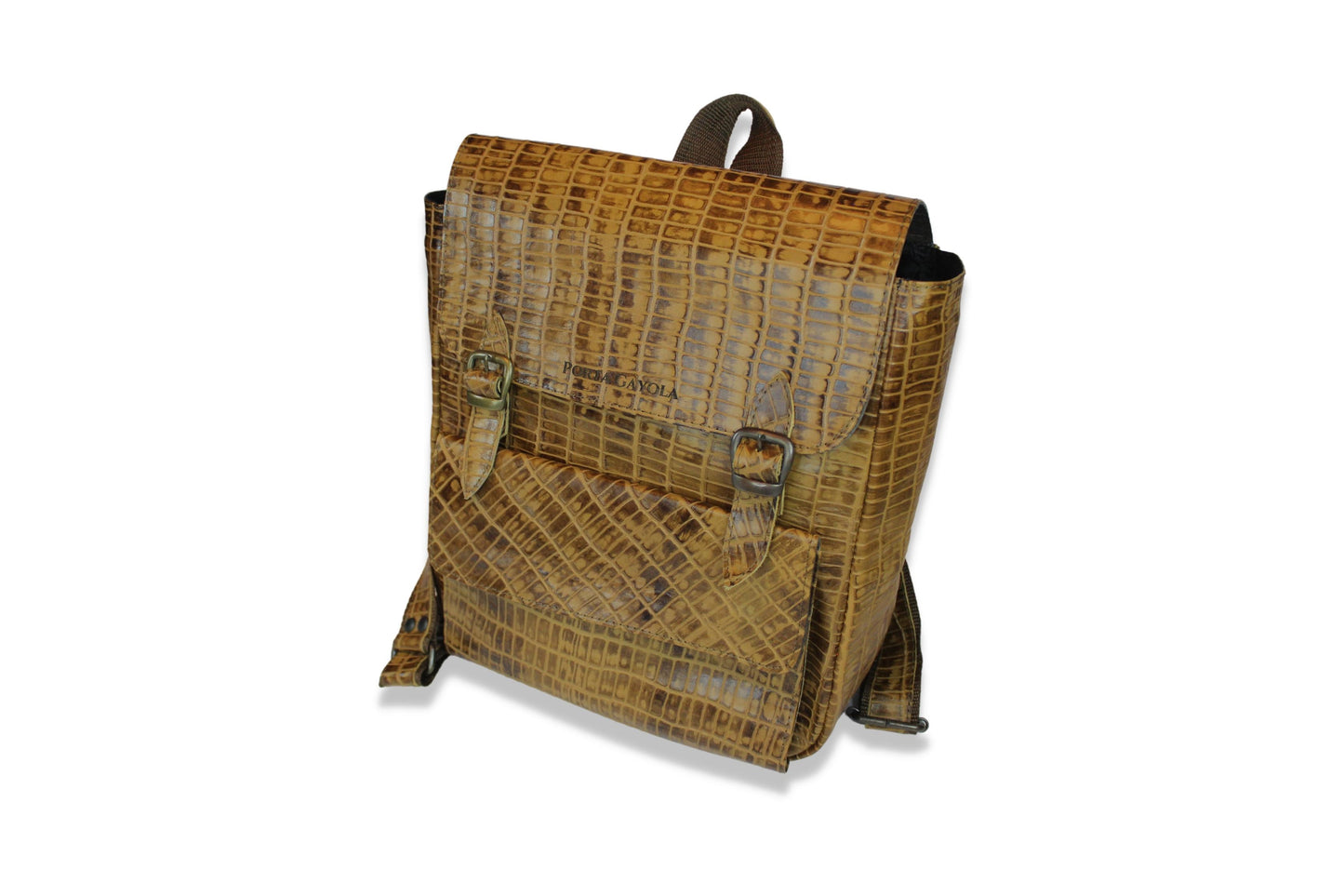 Backpack Vintage. Piel Grabada Croco