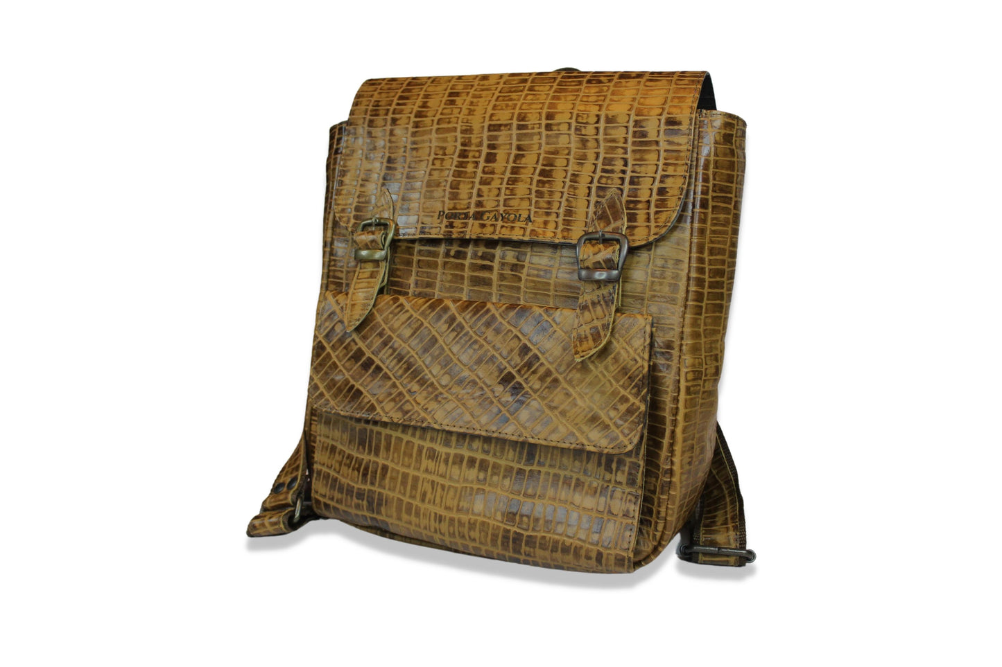 Backpack Vintage. Piel Grabada Croco